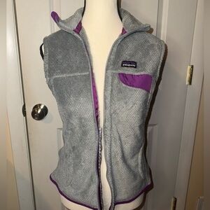 Womens Medium Patagonia Re-Tool Fleece Gray Purple Full Zip Polartec Vest